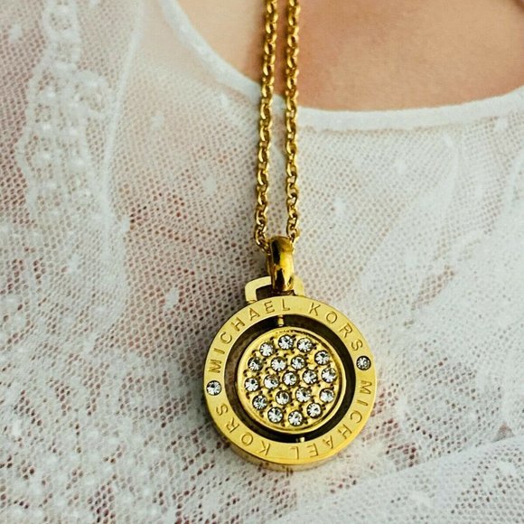 Michael Kors Gold Logo Charm Pendant Necklace - Picture 1 of 8